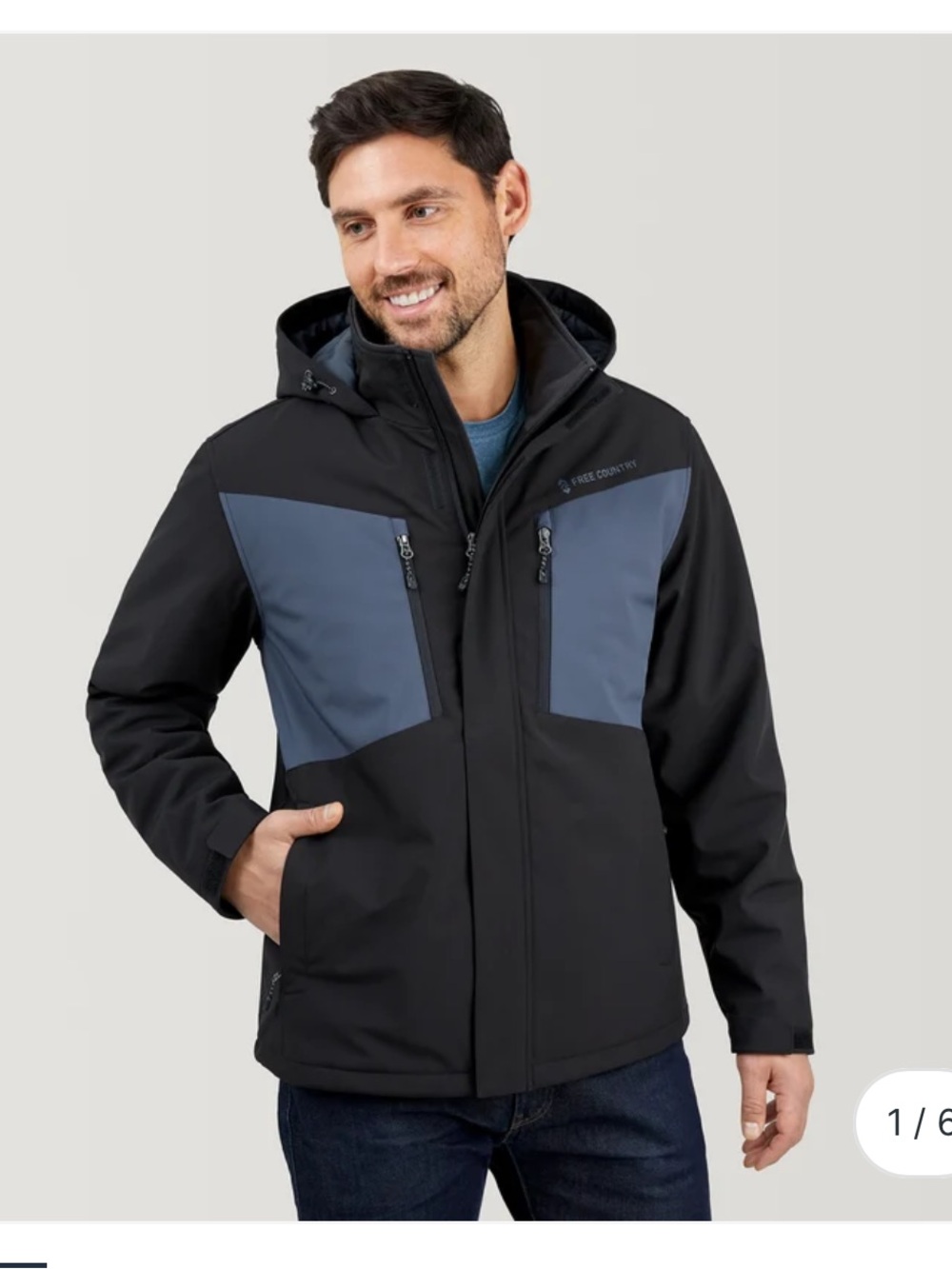Free Country Black and Slate Softshell Hooded Jacket
Size XXL